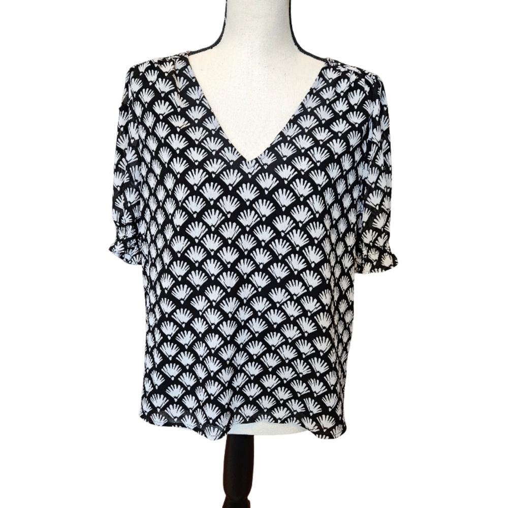 J Crew Black and White Flowy Blouse